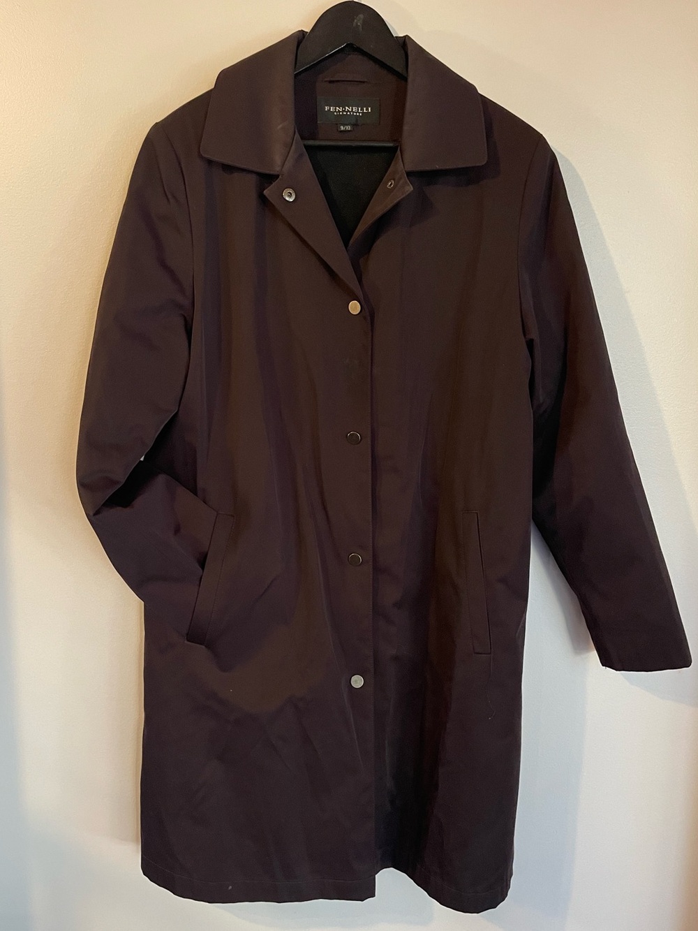 Fen-Nelli Signature Black Trench Coat Removable Wool Liner Hood Size 9/10 Medium